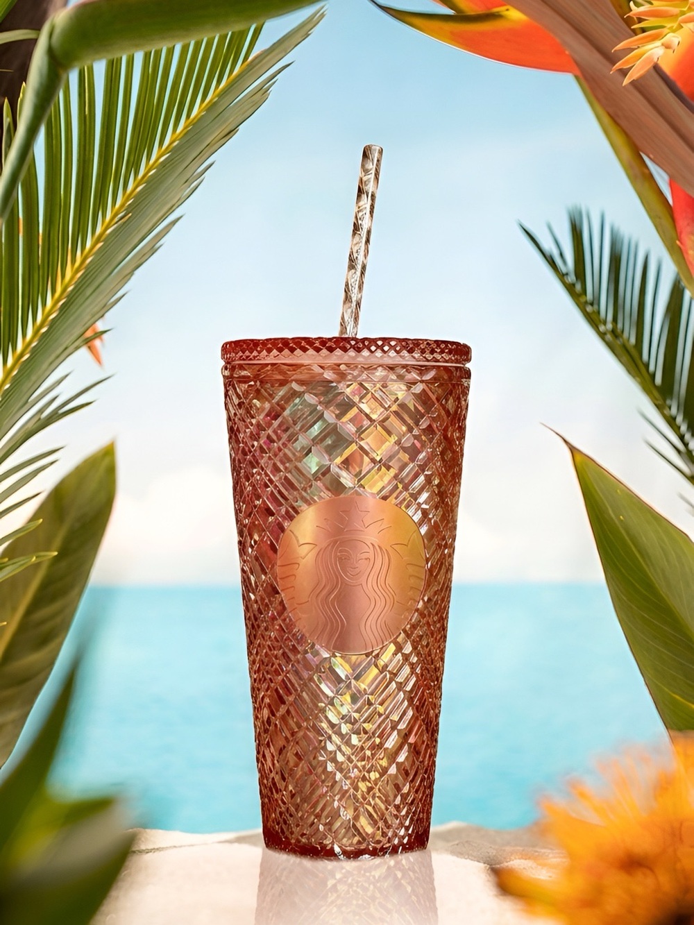 💯 Starbucks Iridescent Rose Gold Diamond Tumbler with Straw